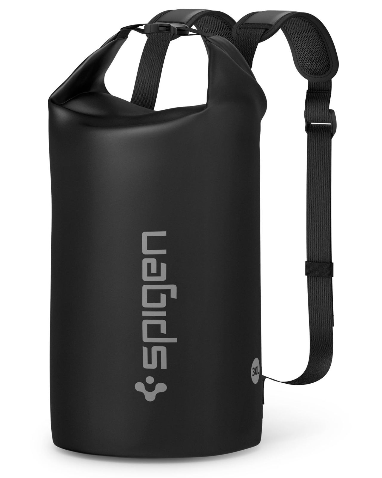 30L_ブラック Spigen ドライバッグ 防水バッグ 30L IPX6認証 リュック 防水バッグ 大容量 海 プール ダイビング スタッフバッグ ドラム型リュック PVC AMP07226 (ブラック)