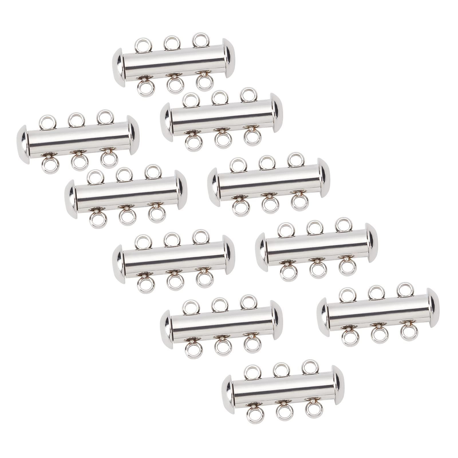 【特価】UNICRAFTALE 10セット 20mm 6穴 304ステンレス製スライドロッククラスプ チューブ クラスプ コラム 3ストランド 管状クラスプ ロックネックレスコネクタ ヒモ留め 紐留め 留め金 エンドパ