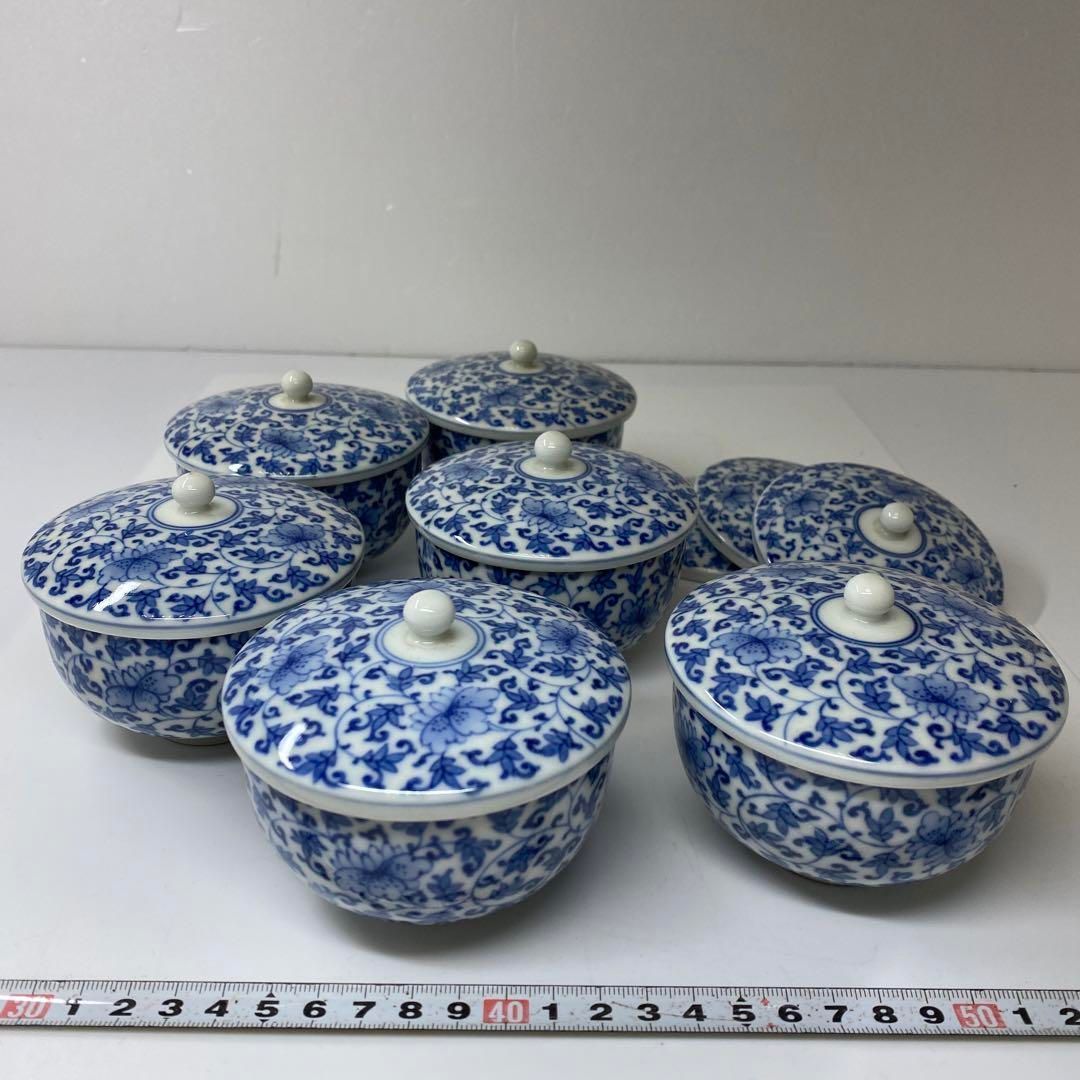 酒井田柿右衛門 花唐草図蓋茶碗6客と蓋3点共箱東Y6-1120