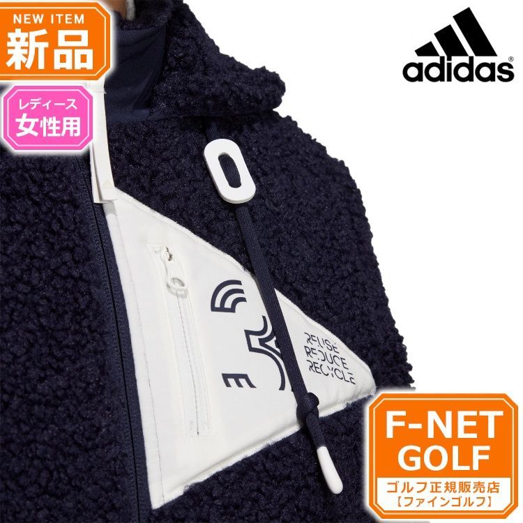 【レジェンドインク】秋 冬 adidas アディダス ゴルフウェア BY044 PLAY GREEN ボアフリース 長袖フルジップフーディージャケット  [保温] （レディース）