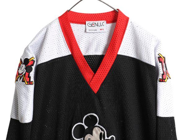 なクーポン配布中! 90s ミッキー メッシュ ホッケー ジャージ メンズ M L 大きめ XL 程| オールド ディズニー オフィシャル 7分丈 キャラクター ゲームシャツ