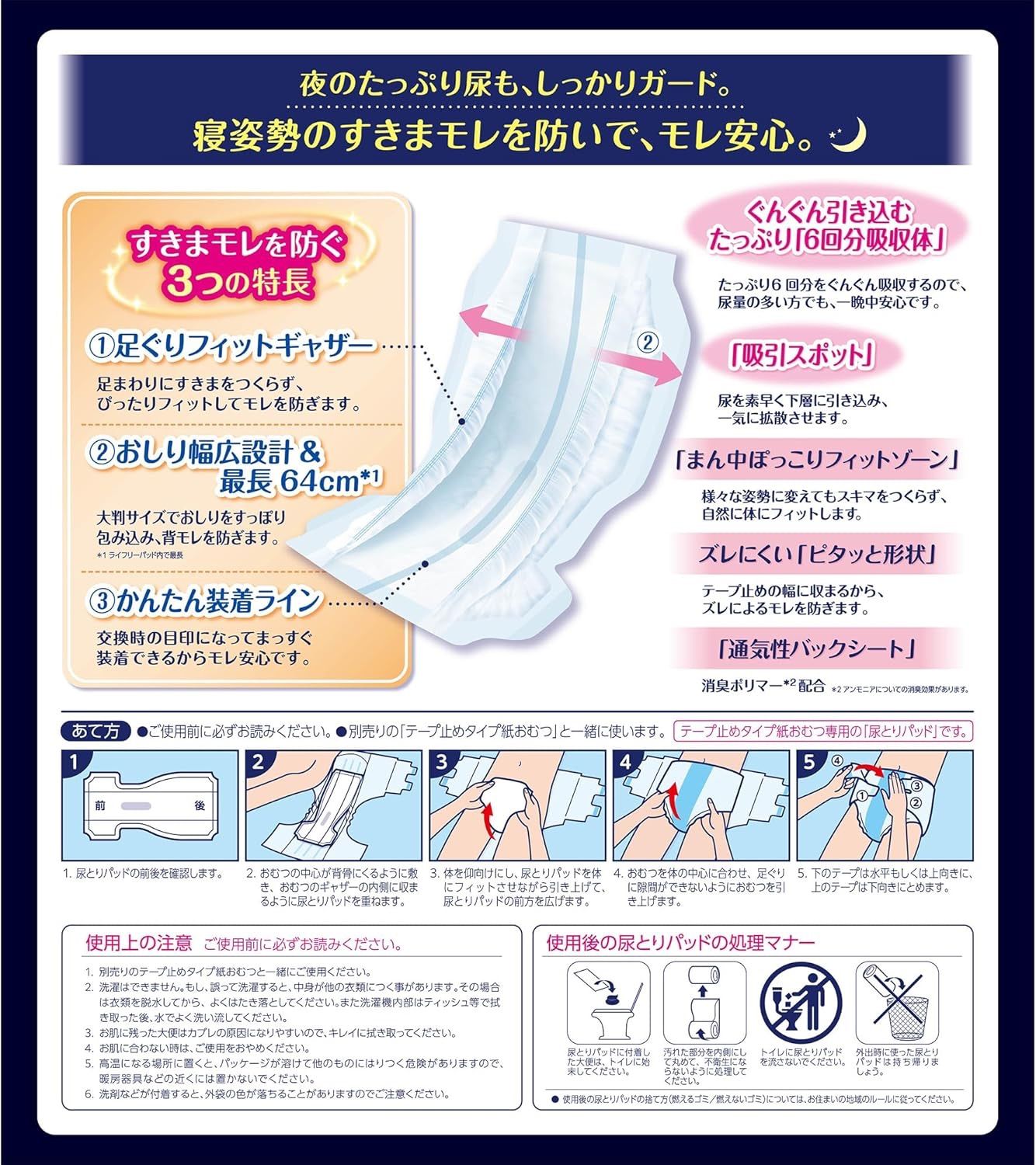 5袋セット ライフリー テープ用尿とりパッド 一晩中あんしん 入 夜用スーパー 6回吸収