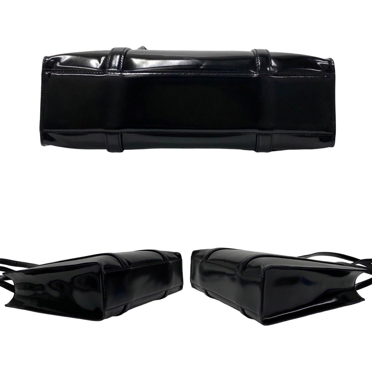 【希少】PRADA ロゴ フラワーパテントレザーウォレット ブラック Prada Black Vitello Phenix Leather Web Stripe Strap