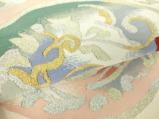 平和屋着物○爪掻き本綴れ 八寸名古屋帯 花絵皿 金銀糸 正絹
