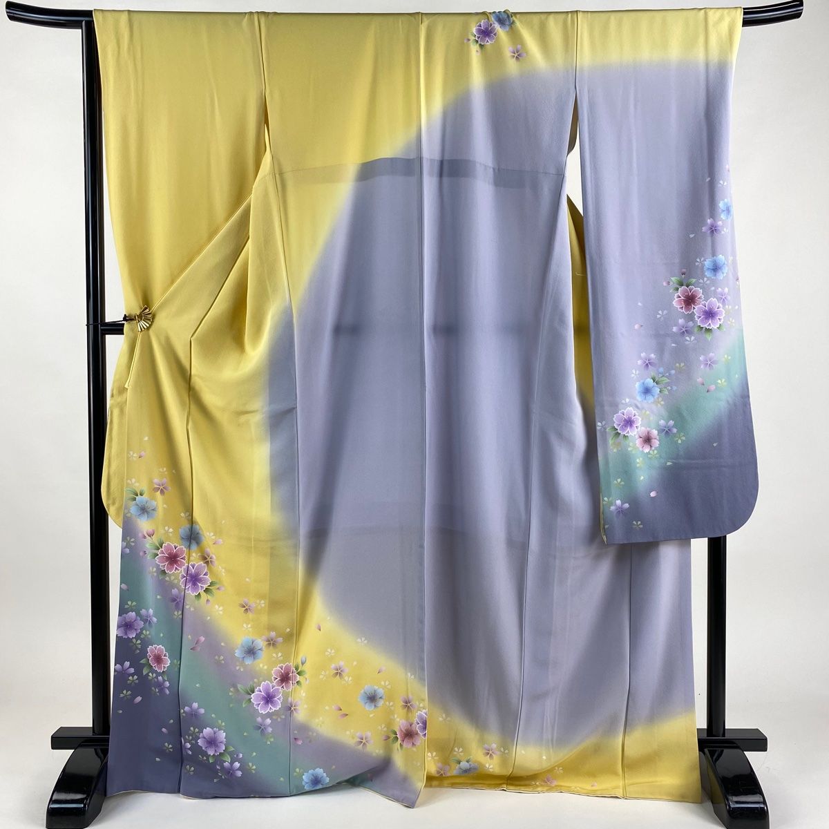 振袖 身丈170cm 裄丈68cm L 袷 桜 花びら 金彩 染め分け 黄色