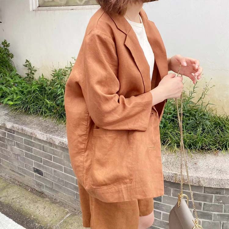 100%麻カジュアルテーラードジャケット サマー ジャケット 麻