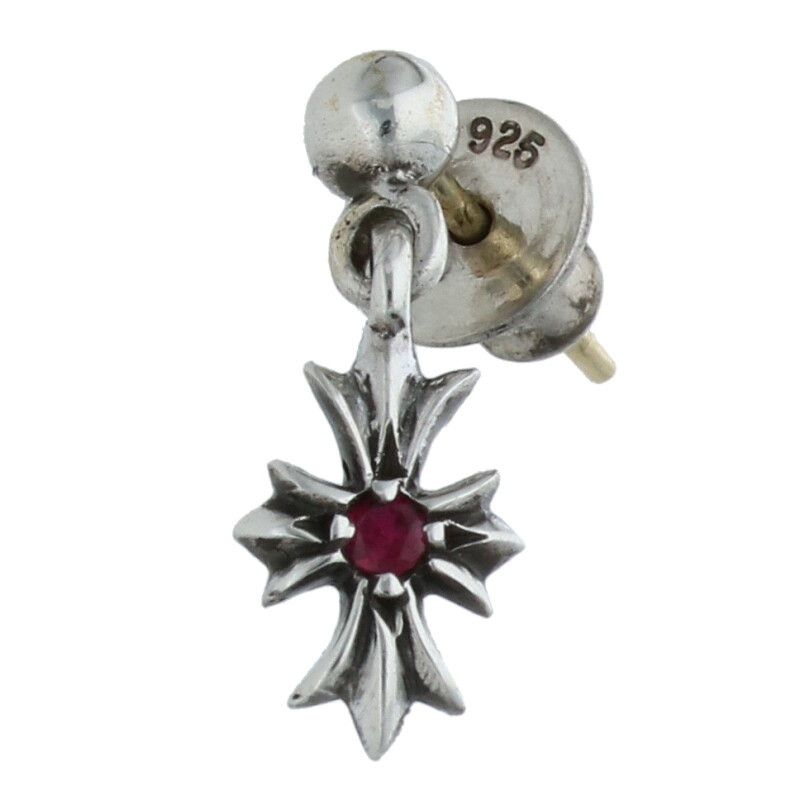 クロムハーツ TNY E CH PLS 1 RBY タイニーECHプラスドロップ 1ルビー シルバーピアス メンズ