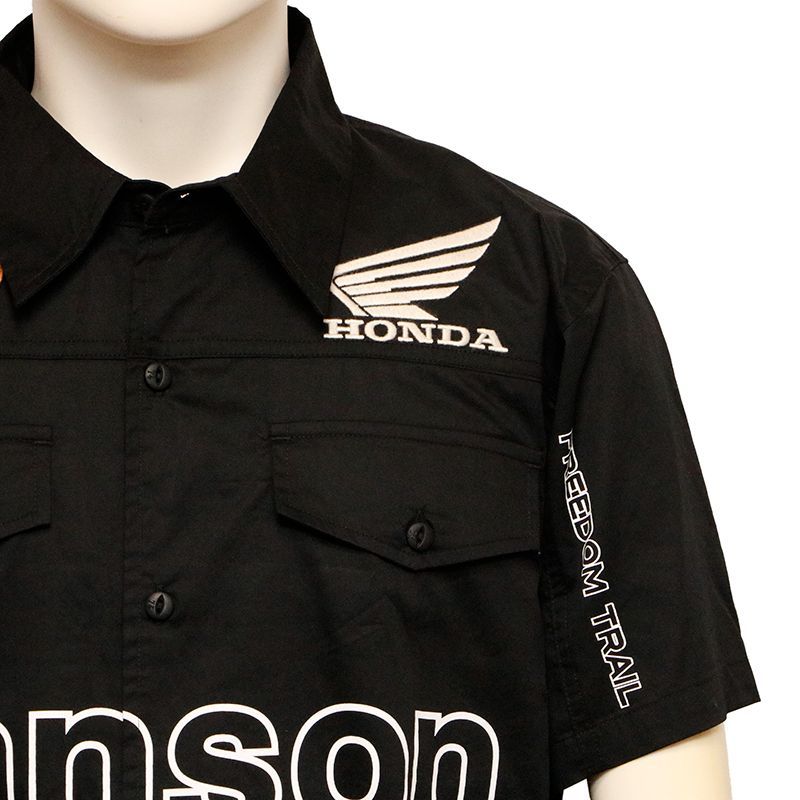 VANSON×HONDA バンソンロゴ × ホンダロゴ 刺繍 半袖 ツイル シャツ