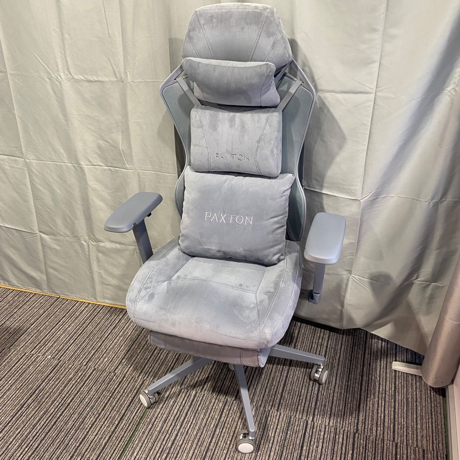 ◎ 交渉 PAXTON paris パクストンパリス リクライニング オフィスチェア パールグレイ フットレスト付属 ヘッドレスト 4Dアーム ハイバック