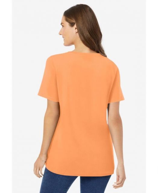 送料無料 ウーマン ウィズイン レディース シャツ トップス Plus Size Perfect Short-Sleeve V-Neck Tee Orange melon