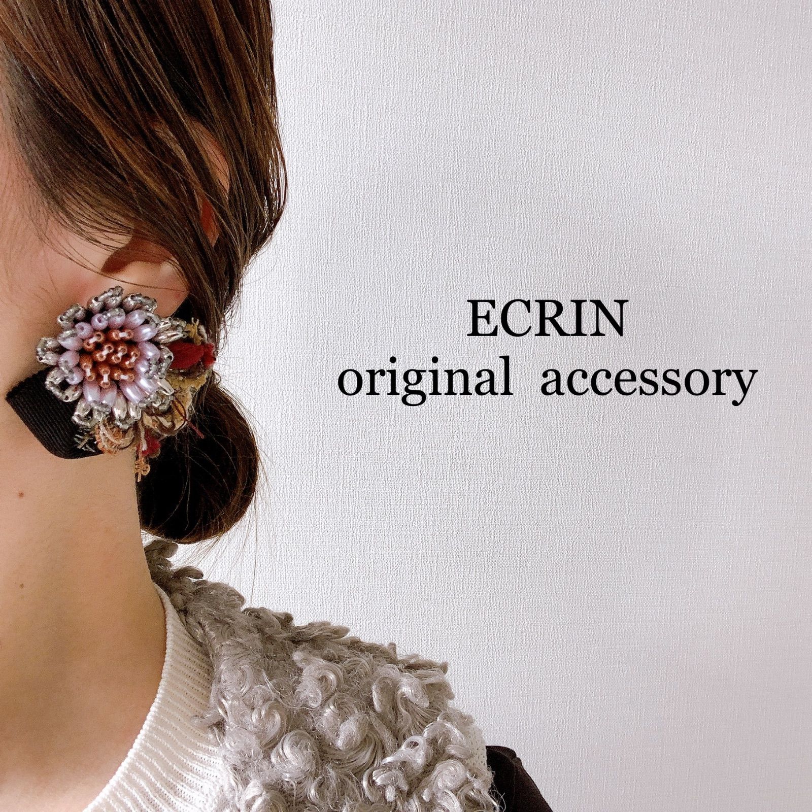 1389】ビーズ刺繍 フラワー タッセル リボン 大ぶり ハンドメイド 