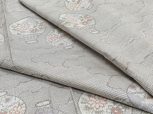 平和屋着物▽上質な紬 単衣 陶器草花文 正絹 逸品 CAAS2457xi