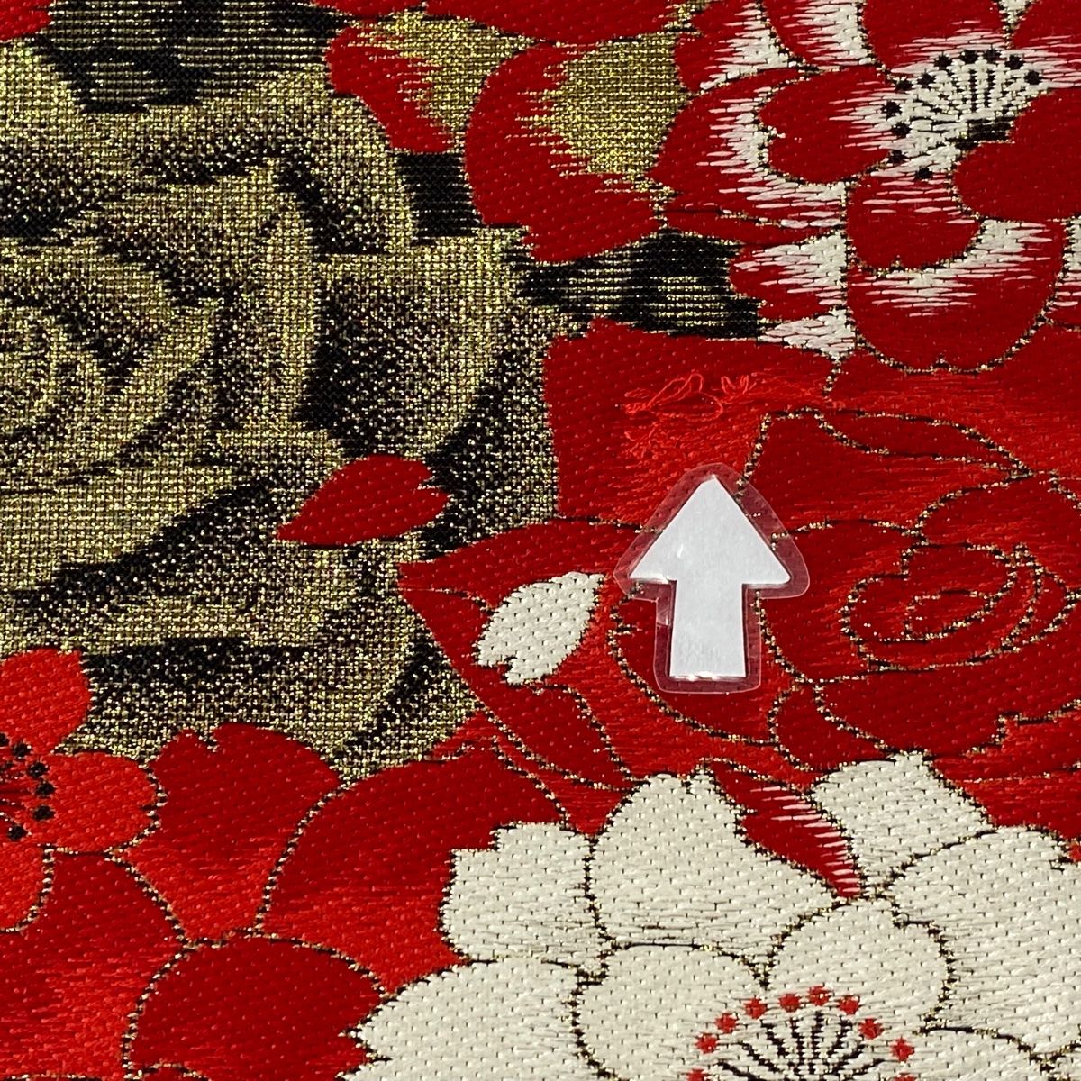 正絹 袋帯 赤 朱 紫 箔