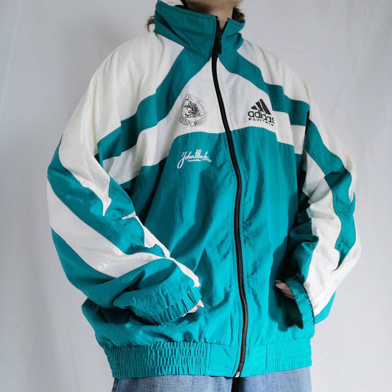 90s アディダス adidas ナイロンジャケット フード付き バックプリント グリーン メンズ L ヴィンテージ 古着 - メルカリ