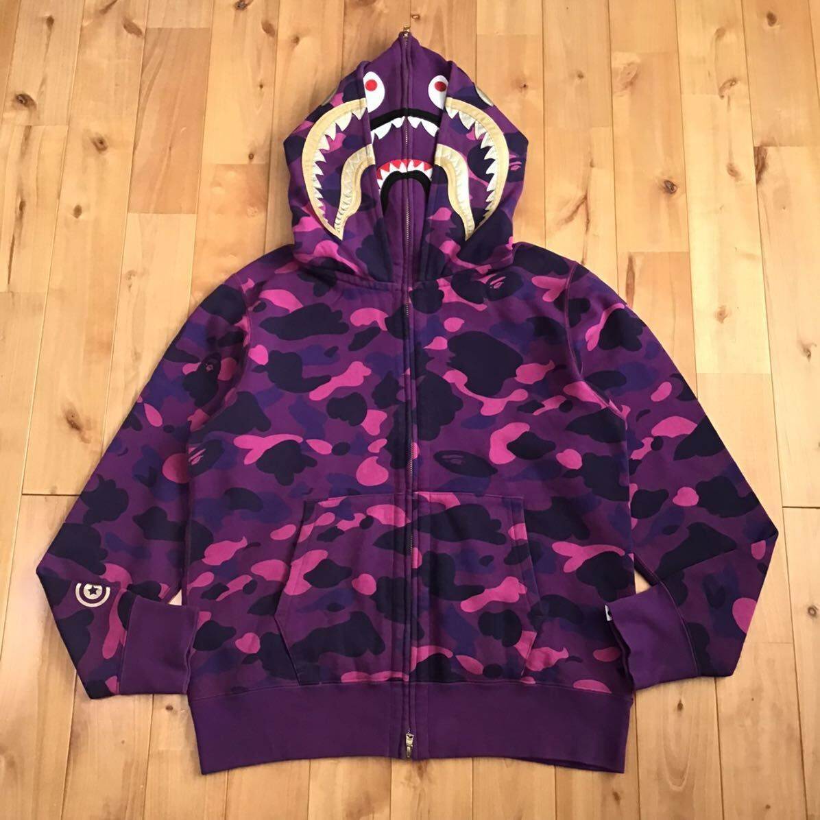 Purple camo ダブル シャーク パーカー Mサイズ Double shark full zip hoodie a bathing ape  BAPE エイプ ベイプ 迷彩 パープルカモ - メルカリ