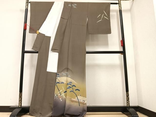 平和屋着物●訪問着　友禅　手描き　人物風景文　笠松　暈し染め　正絹　逸品　未使用　AAAZ1980ph 平和屋着物○訪問着 友禅 手描き 人物風景文 笠松 暈し染め 正絹 逸品