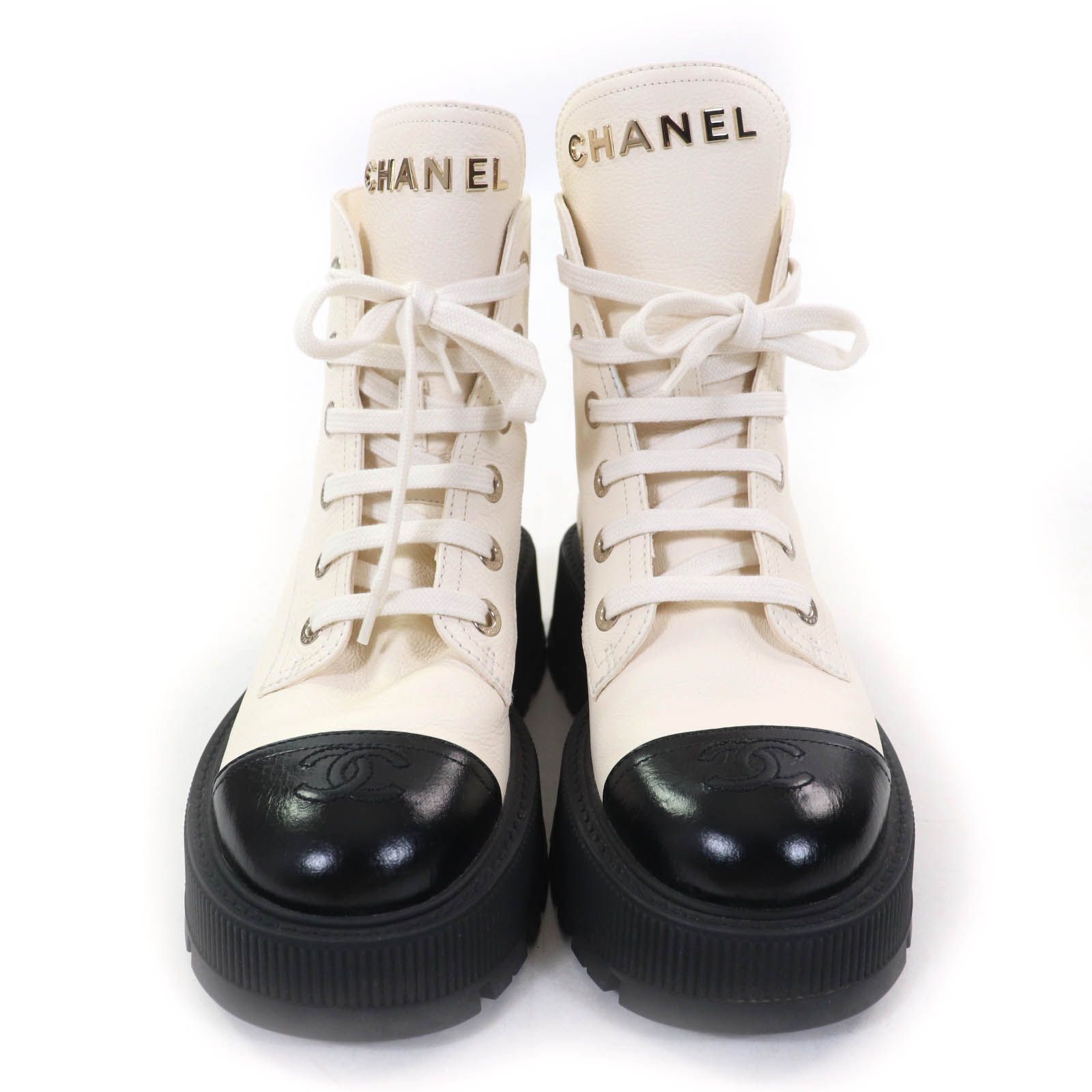 【18万円】CHANEL レザーロゴデザイン　ブーツ 楽天市場】シャネル CHANEL ブーツ ショートブーツ ココマーク