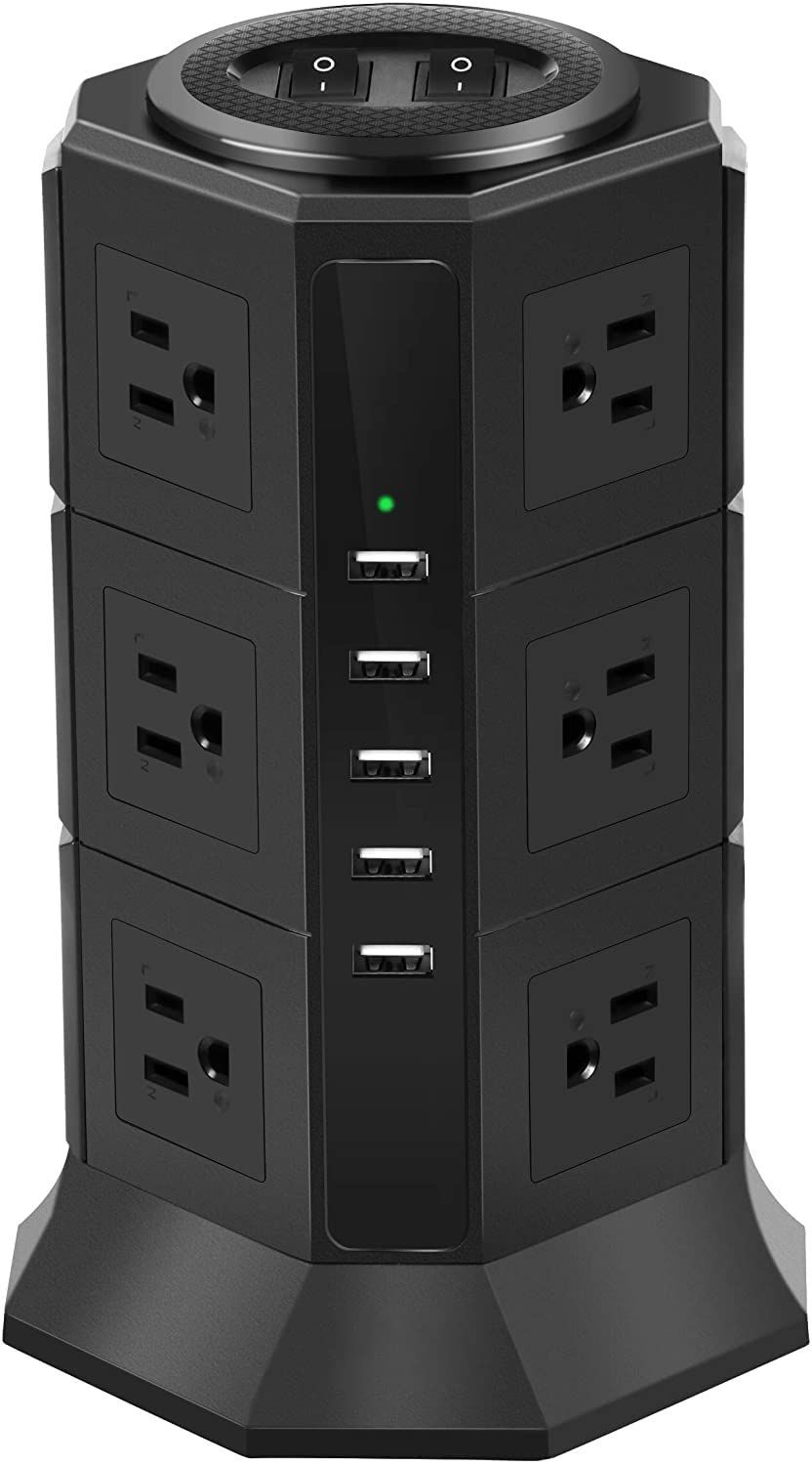 Color:3層タワー タワー型電源タップ 3層 USB コンセントタワー 12AC充電口（100-125V）＋5USBポート（最大4.2A/5V）雷ガード 過負荷保護 省エネ 延長コード 2m オフィス/家庭給電用 黒色 FDTEK