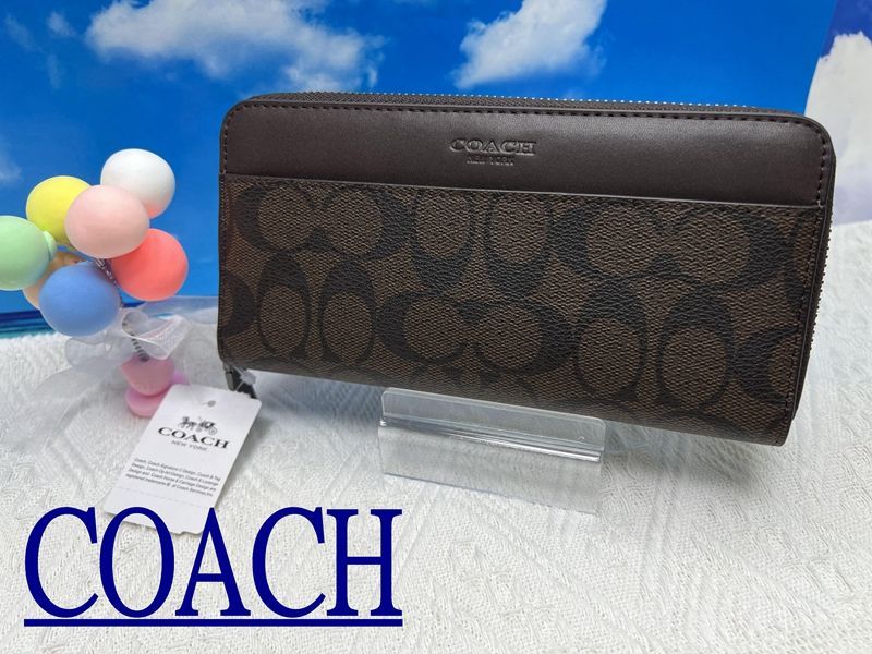 コーチ 財布 COACH 長財布  シグネチャー マホガニー ブラウン ラウンドファスナー レザー メンズ  クリスマス プレゼント 誕生日 贈り物 ギフト 財布 メンズ 新品未使用 C189 F75000 14