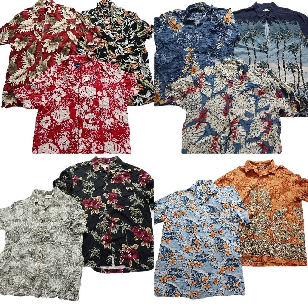 古着卸 レーヨン系 アロハシャツ 半袖シャツ 10枚セット メンズ M |L ホライズン ハイビスカス ヤシの木 古着 NA3381