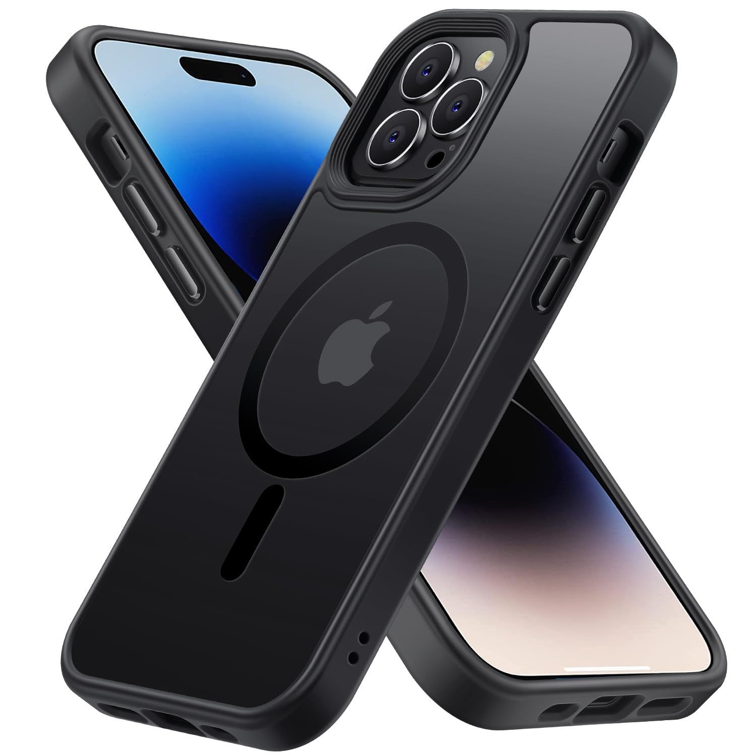 【耐衝撃・MagSafe対応】Eiffebill iPhone 14 Pro 用 ケース 半透明 米軍規格 耐衝撃 マグネット搭載 マット感 黄ばみなし ストラップホール付き マグセーフ対応 ワイアレス充電対応 マットブラック
