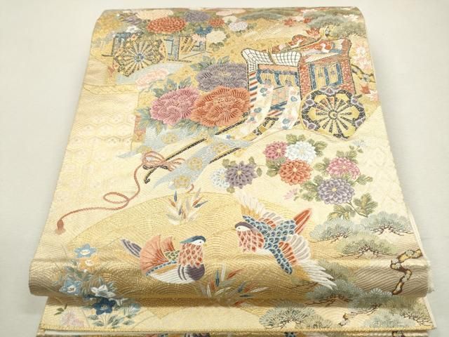 洒落袋帯 狩人 織柄 素敵なデザイン 六通 正絹 T-4860 平和屋着物