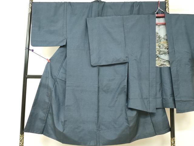 平和屋着物□極上 男性 紬 アンサンブル 長羽織 羽裏・馬 色無地 濃い