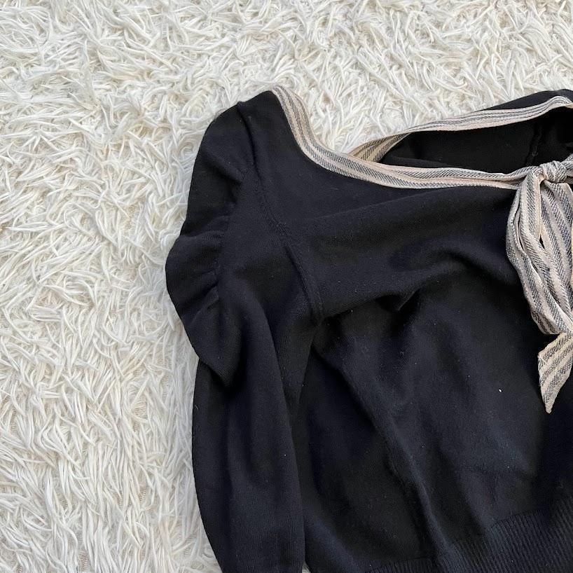 【ヴィヴィアンウエストウッド】ボウタイリボン カーディガン オーヴ刺繍 ブラック ブランド古着】オーブ刺繍 カーディガン（カーディガン/ボレロ