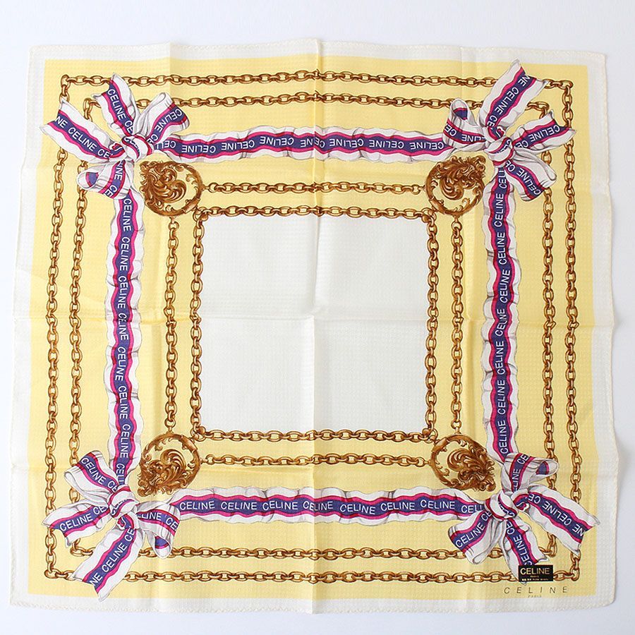 MOD25029 未使用 CELINE セリーヌ ハンカチ イエロー×マルチカラー 総