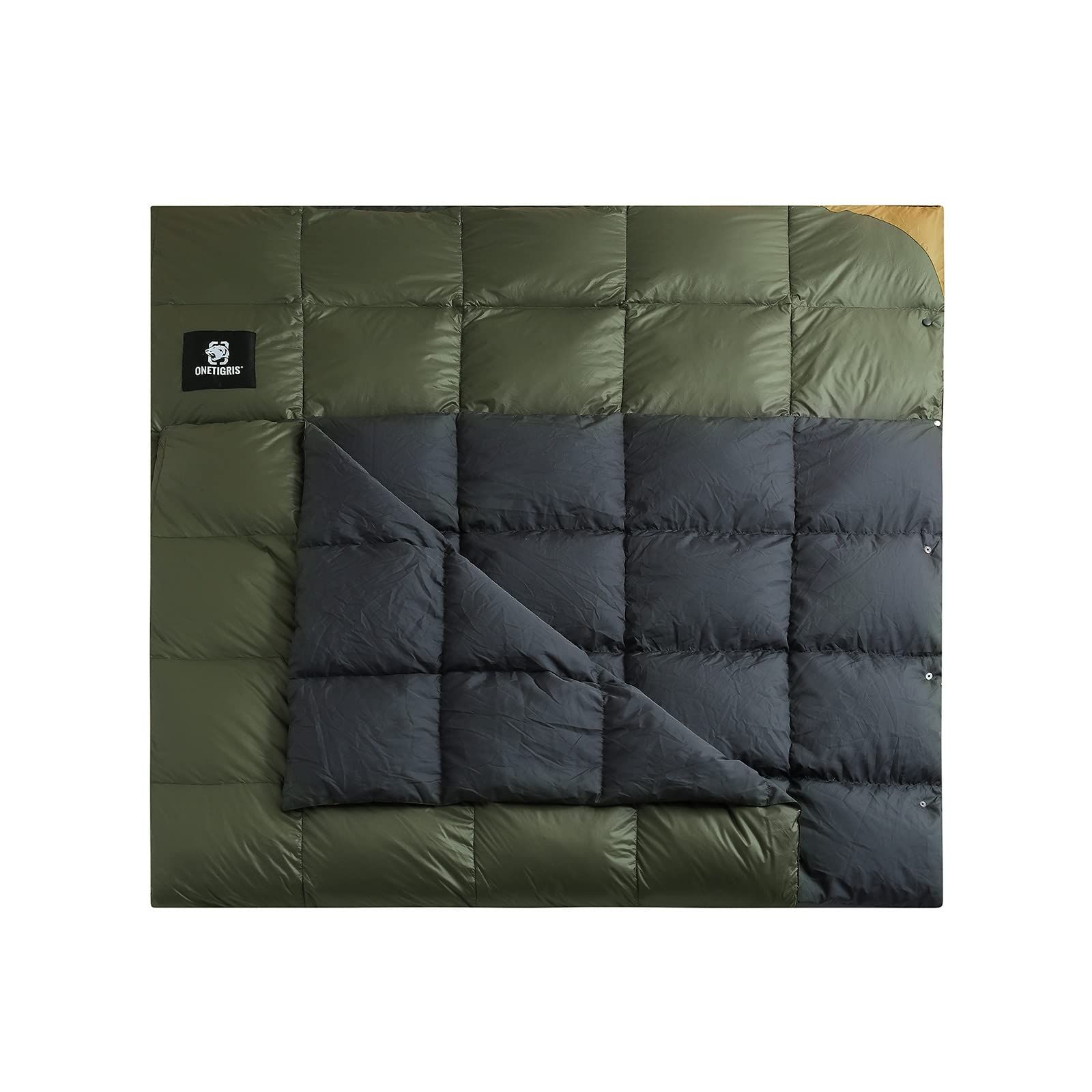 OneTigris ダウンブランケット 2人用 215 マルチブランケット 防寒 キャンプ アウトドア ひざ掛け 掛け布団 車中泊 超軽量 テント用キルト 柔らかい 暖かい コンパクト アップグレード版 膝掛け 掛け毛布 アーミーグリーン