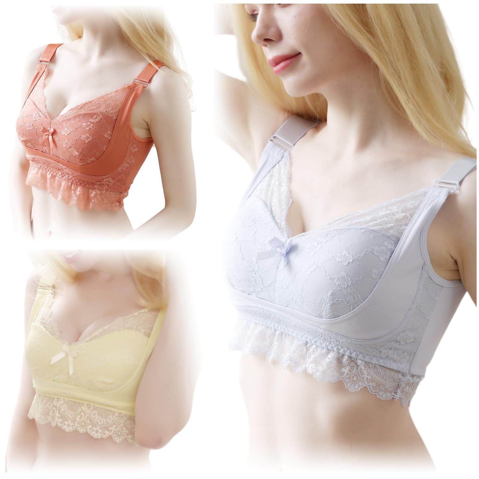 【在庫】[Fitwings] Miss Lacy Night Bra【3枚セット】 ナイトブラ ノンワイヤー 下厚カップ ブラジャー 脇高構造 幅広肩紐 吸水速乾 昼夜兼用