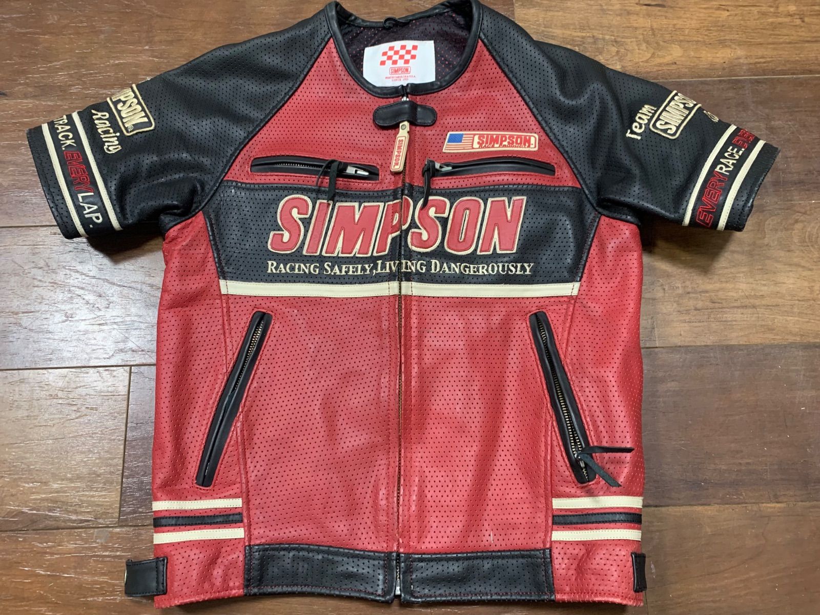 SIMPSON パンチングレザー サイズL 袖脱着可能 ライダースジャケット 