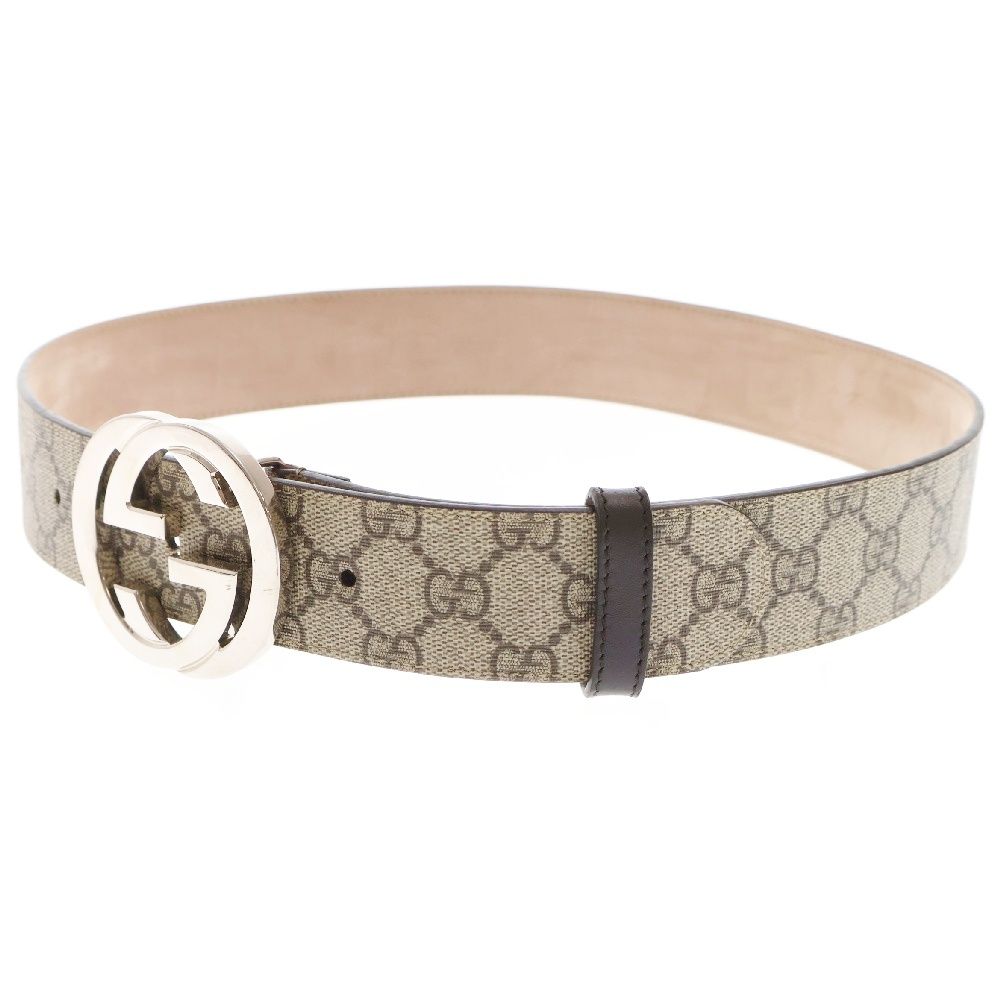 GUCCI (グッチ) GGスプリーム ロゴバックル キャンバス レザー ベルト ブラウン/シルバー 411924