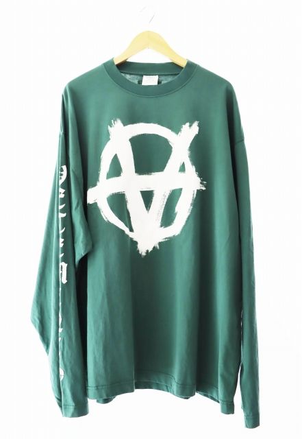 ヴェトモン ベトモン VETEMENTS DOUBLE ANARCHY LONGSLEEVE ダブル アナーキー ロングスリーブ Tシャツ ロンT 長袖 UE64LS500Z M 緑 グリーン ブランド古着ベクトル 中古 250303