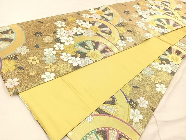 平和屋着物○六通柄袋帯 唐織 袖裏金彩 黄金和紙 十二支献上
