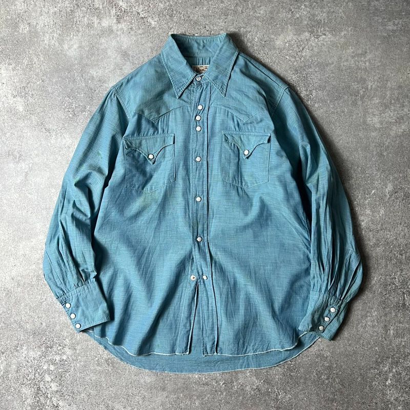 60s 70s HbarC ウエスタンシャツ ブルー 60s 70s H BAR C コットン