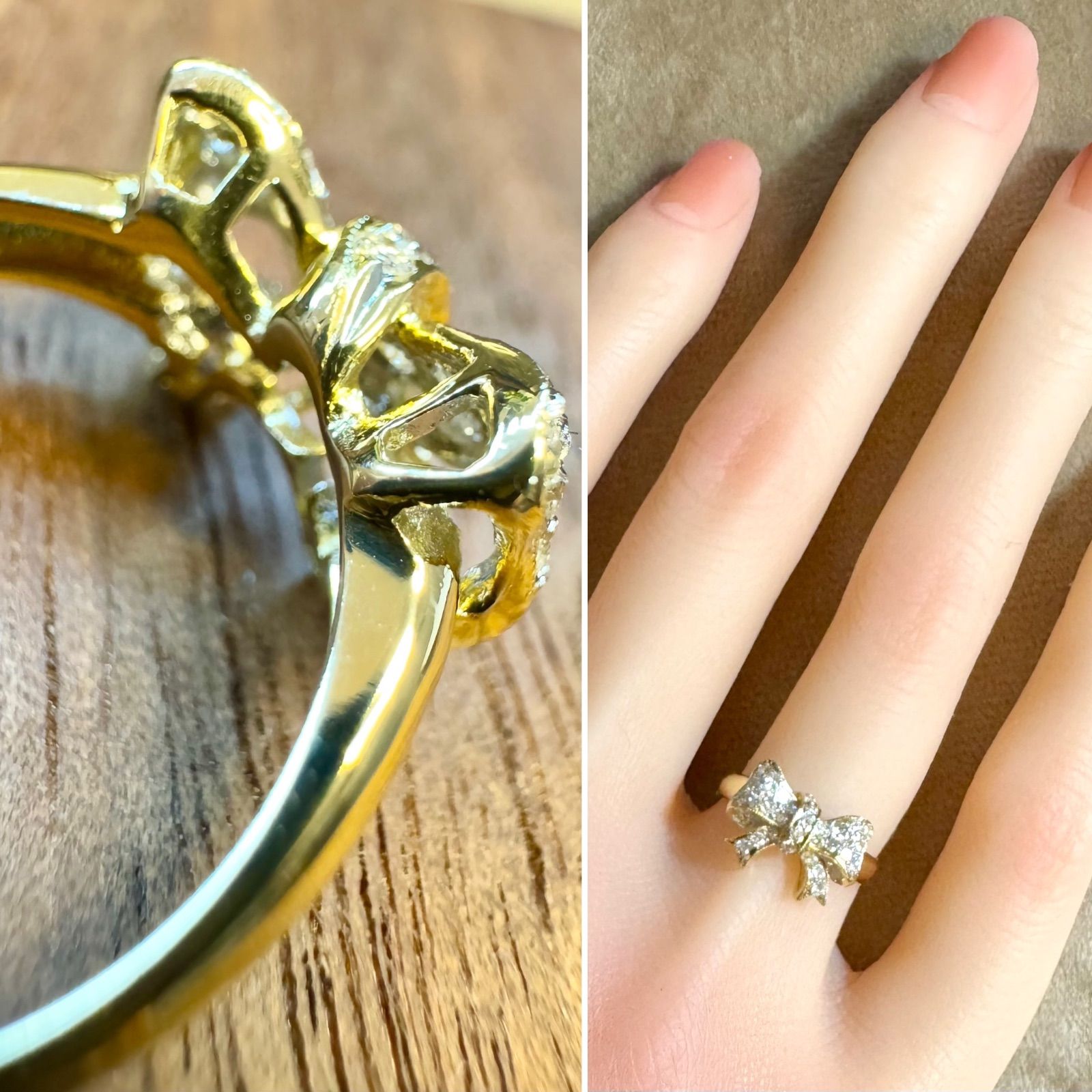 新品磨き済◇ポンテヴェキオ◇K18YG/WG*9号*リボンモチーフリング