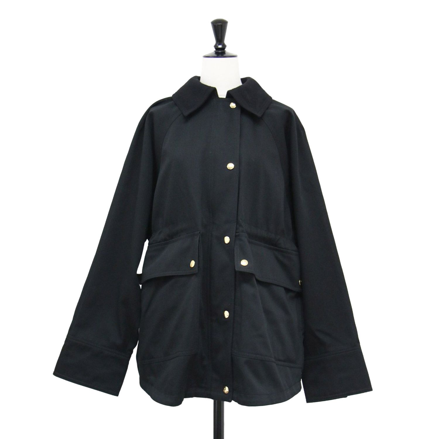 PATOU パトゥ コート ブラック 黒 サイズ 36 S | オーガニック コットン リラックス パーカ | コート | ラグランスリーブ フラップポケット フランネル | アウター ジャケット 上着 レディース