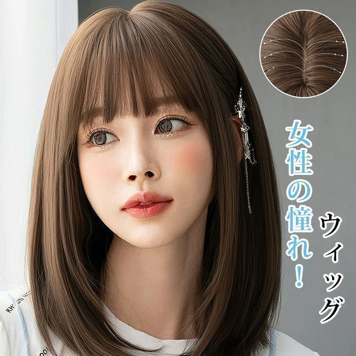 ウィッグ フルウィッグ ナチュラル 原宿 女性 普段使い セミロング ストレートウィッグ レディス かつら 小顔 耐熱qijie04