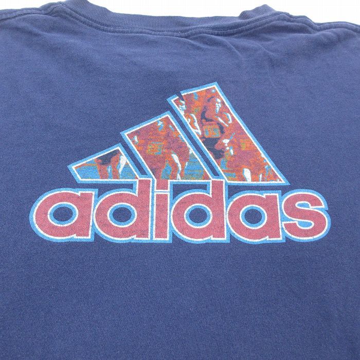 XL/古着 アディダス adidas 長袖 ビンテージ Tシャツ メンズ 90s ビッグロゴ 大きいサイズ コットン クルーネック 紺 ネイビー spe 24jul27