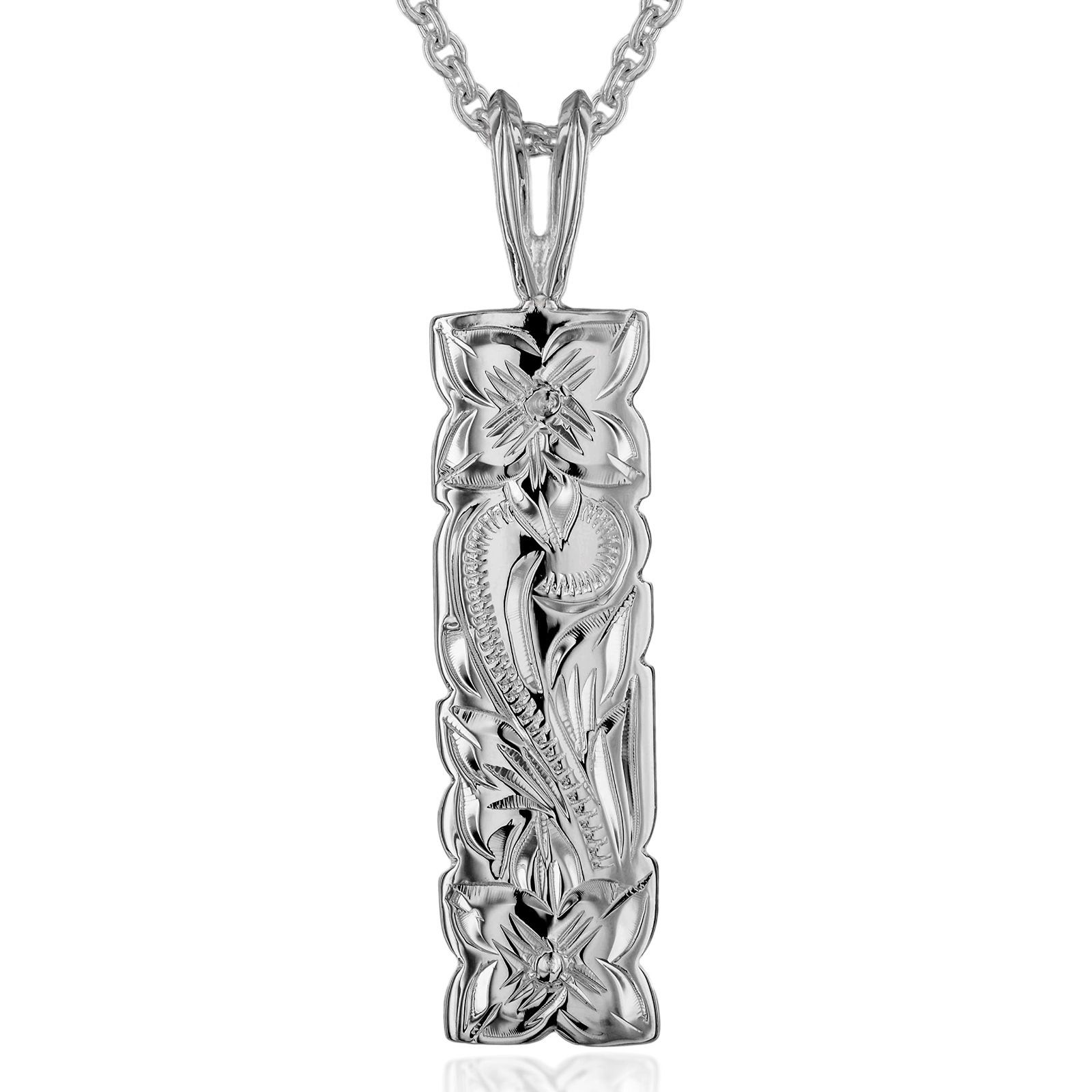 チェーン付 レイラニ ハワイアンジュエリー プレート カットアウト プルメリア＆スクロール 波 彫り ペンダント ネックレス シルバー 925 チェーン付 CAMPINGPARCCENTRAL_COM