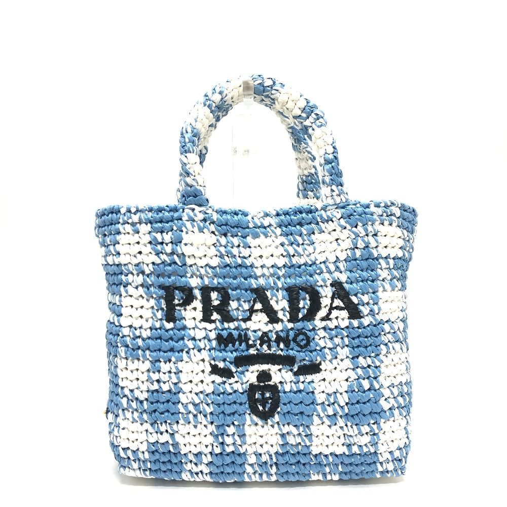 【PRADA】セール 1BG422 ラフィア トートバッグ ブルー PRADA プラダ トートバッグ スモールクロシェ 1BG422 ラフィア