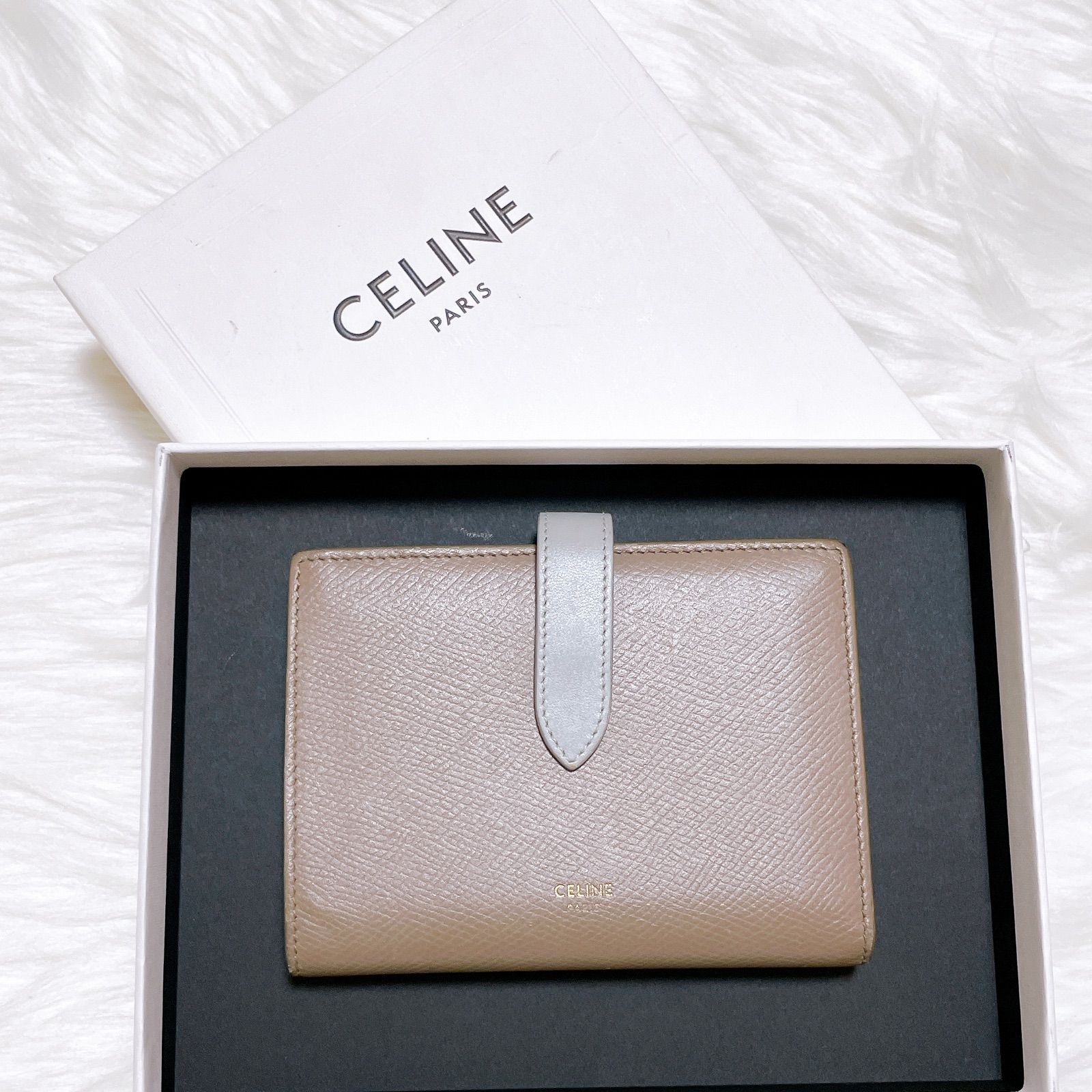 セリーヌ ミディアムストラップ ウォレット 二つ折財布 グレー×ブルー