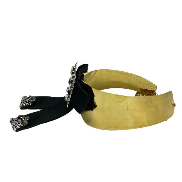 ドルチェ-ガッバーナ ドルガバ DG D-G ラインストーンバックル付メタリックチョーカー ビジュー リボン ゴールド ブラック DOLCE-GABBANA