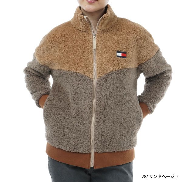 ♥ M L LLサイズ トミーヒルフィガー THLA363 カラーコンビ ボアジャケット ふわふわ レディース シープボアフリース ゴルフウェア ゴルフジャケット