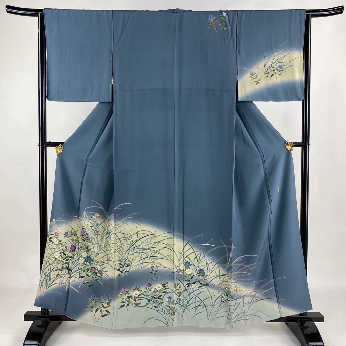 訪問着 身丈159cm 裄丈63cm S 袷 田村哲彦 落款あり 藤 松 ぼかし 灰色  