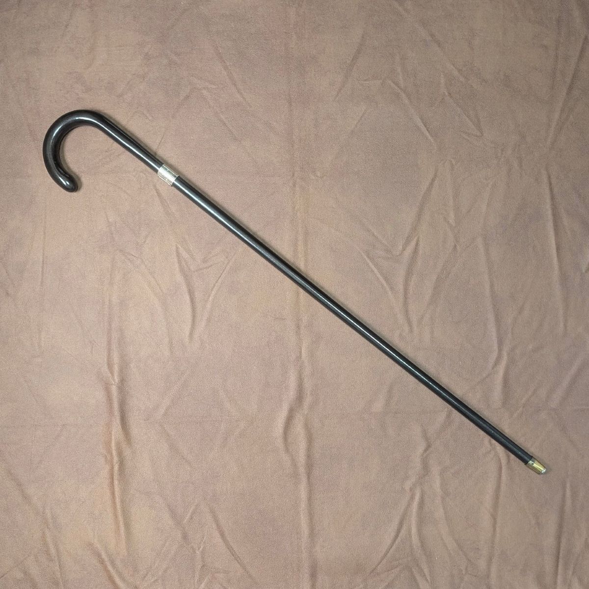 ヴィンテージ タンシャフト 曲がりハンドル 純銀装飾 ステッキ 杖 92cm ヴィンテージ タンシャフト 曲がりハンドル 純銀装飾 ステッキ