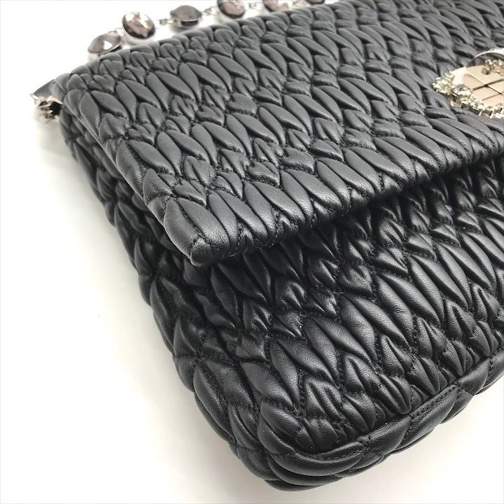 超美品 miumiu ミュウミュウ マテラッセ クリスタル ビジュー レザー ショルダー バッグ ブラック レディース k2672 MIU MIU - 超美品 miumiu ミュウミュウ マテラッセ クリスタル