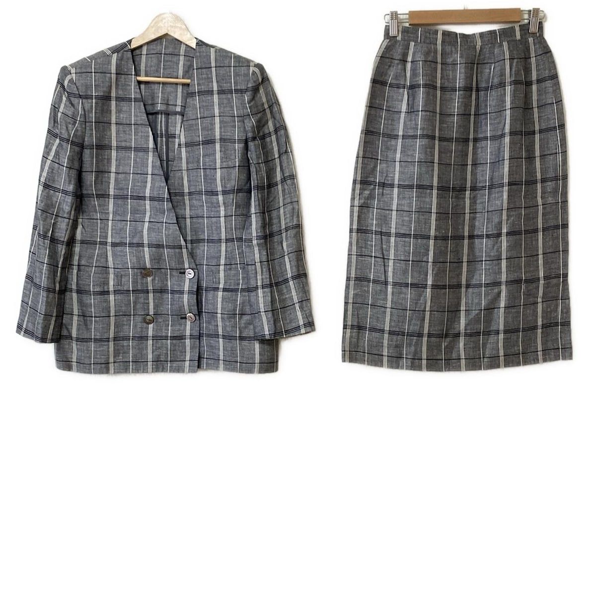 Burberry s バーバリーズ スカートスーツ レディース - グレー×黒×白 チェック柄|肩パッド|ダブル