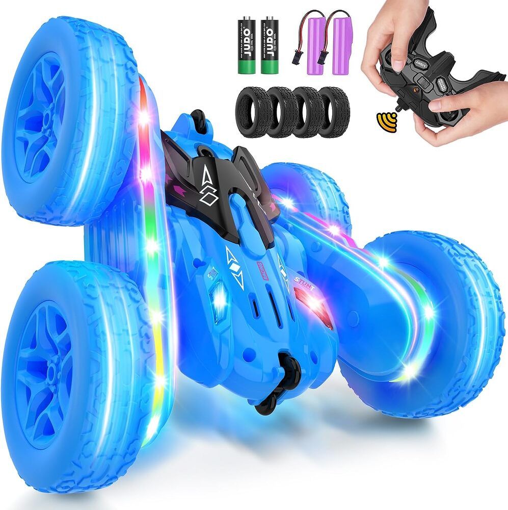 Jimdella リモートコントロールカー 360フリップ 回転スタント RCカー  LEDライト付き ラジコン おもちゃ プレゼント クリスマス 誕生日ブルーP_1